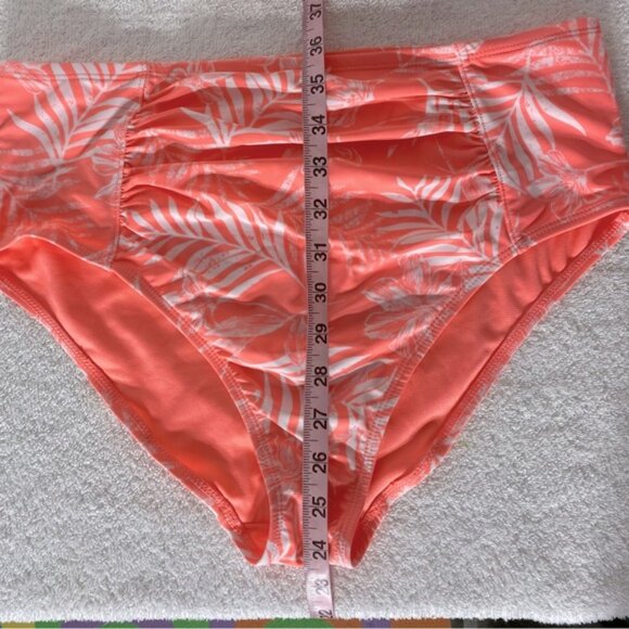 5/$25 Women’s Neon Coral White Tropical Print High Waist Bikini Bottoms L - Picture 4 of 9